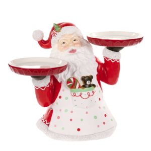 Busto di Babbo Natale con 2 Piatti in Ceramica – Bianco/Rosso Altezza 55 cm