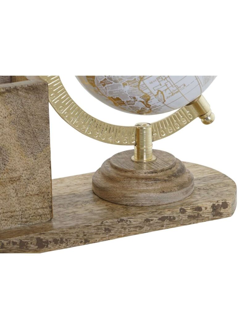 Mappamondo Bianco Oro Su Portapenne In Legno Di Mango