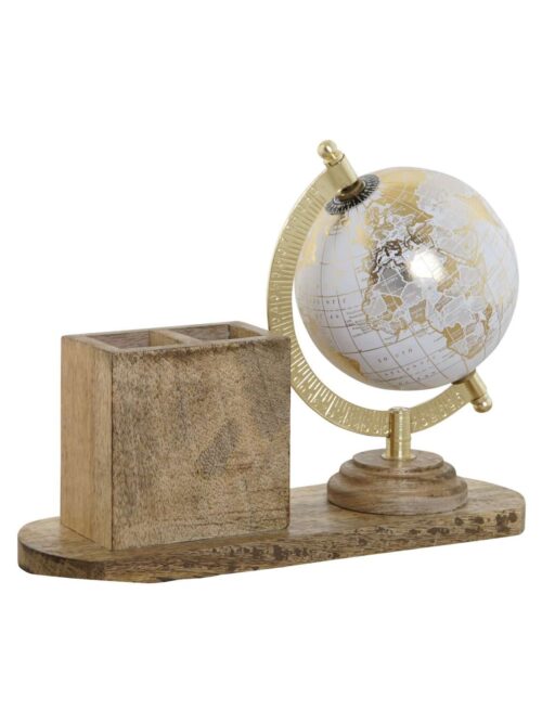 Mappamondo Bianco Oro su Portapenne in Legno di Mango