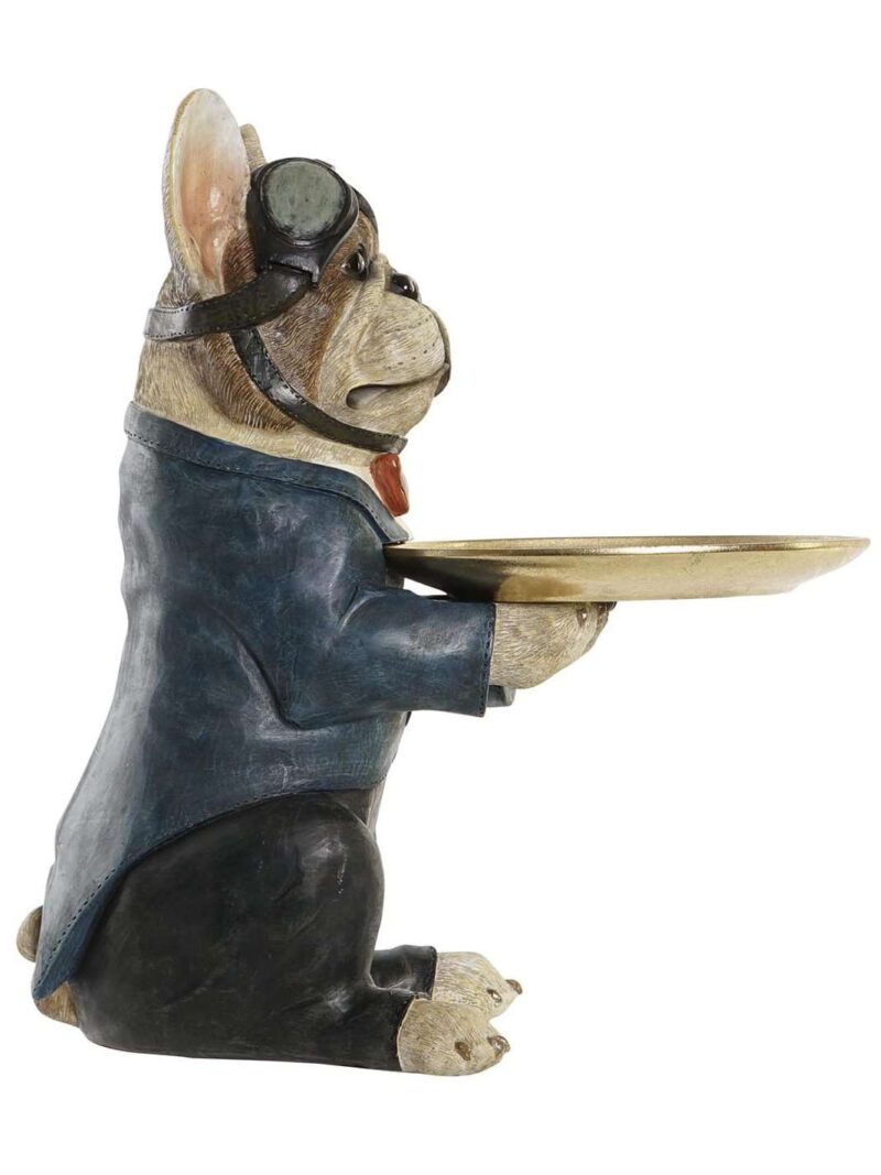 Figura Cane Maggiordomo Con Vassoio Dorato