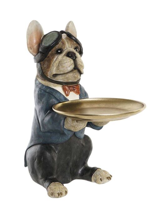 Figura Cane Maggiordomo con Vassoio Dorato