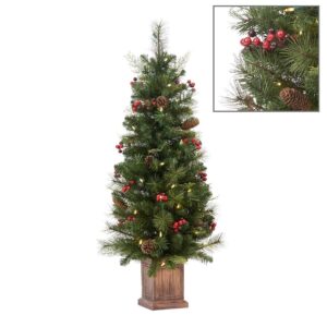 Albero di Natale con Luci LED e Bacche Rosse