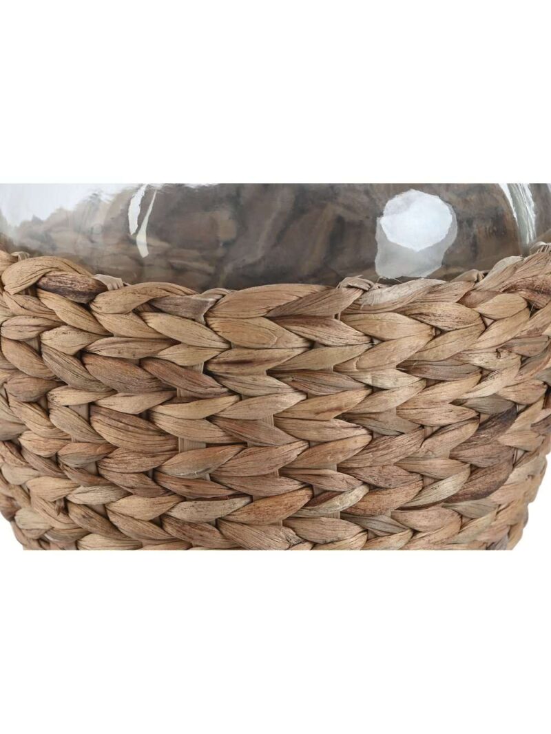 Vaso Fiaschetta In Cristallo Con Impagliatura In Fibra Naturale