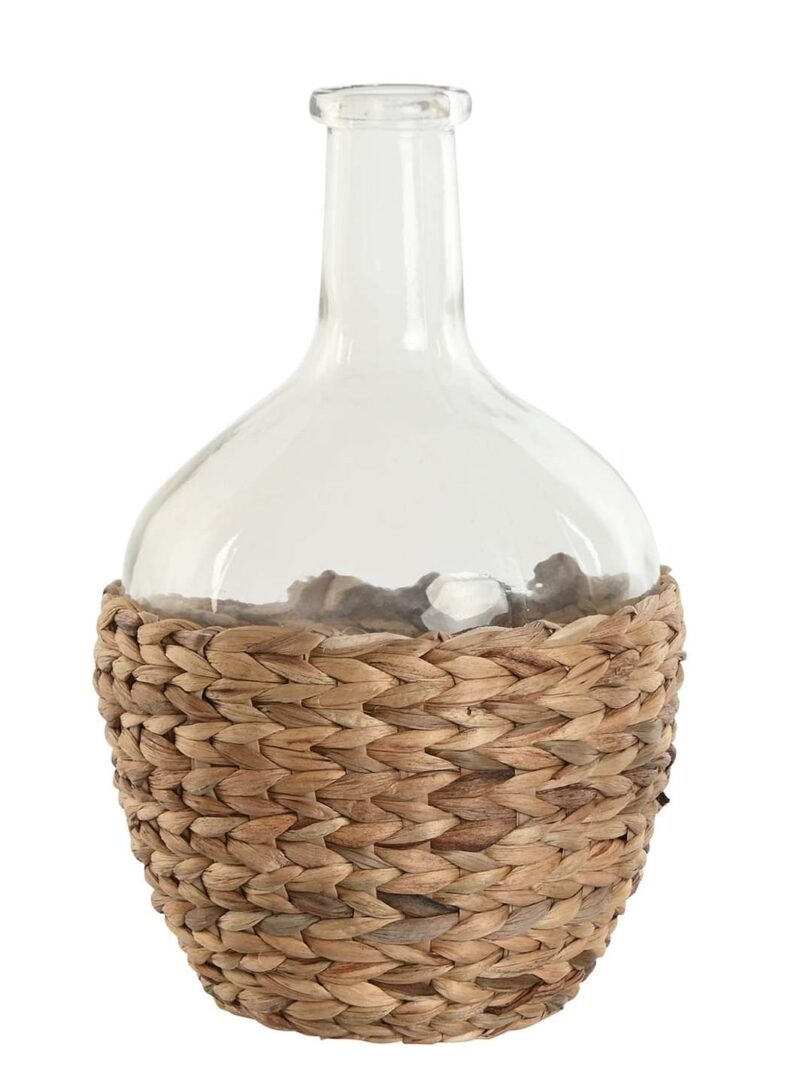 Vaso Fiaschetta In Cristallo H30 Con Impagliatura