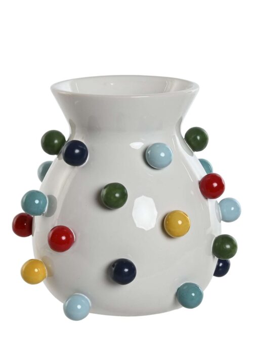 Vaso in Ceramica di Dolomite Bianco con Palline Colorate
