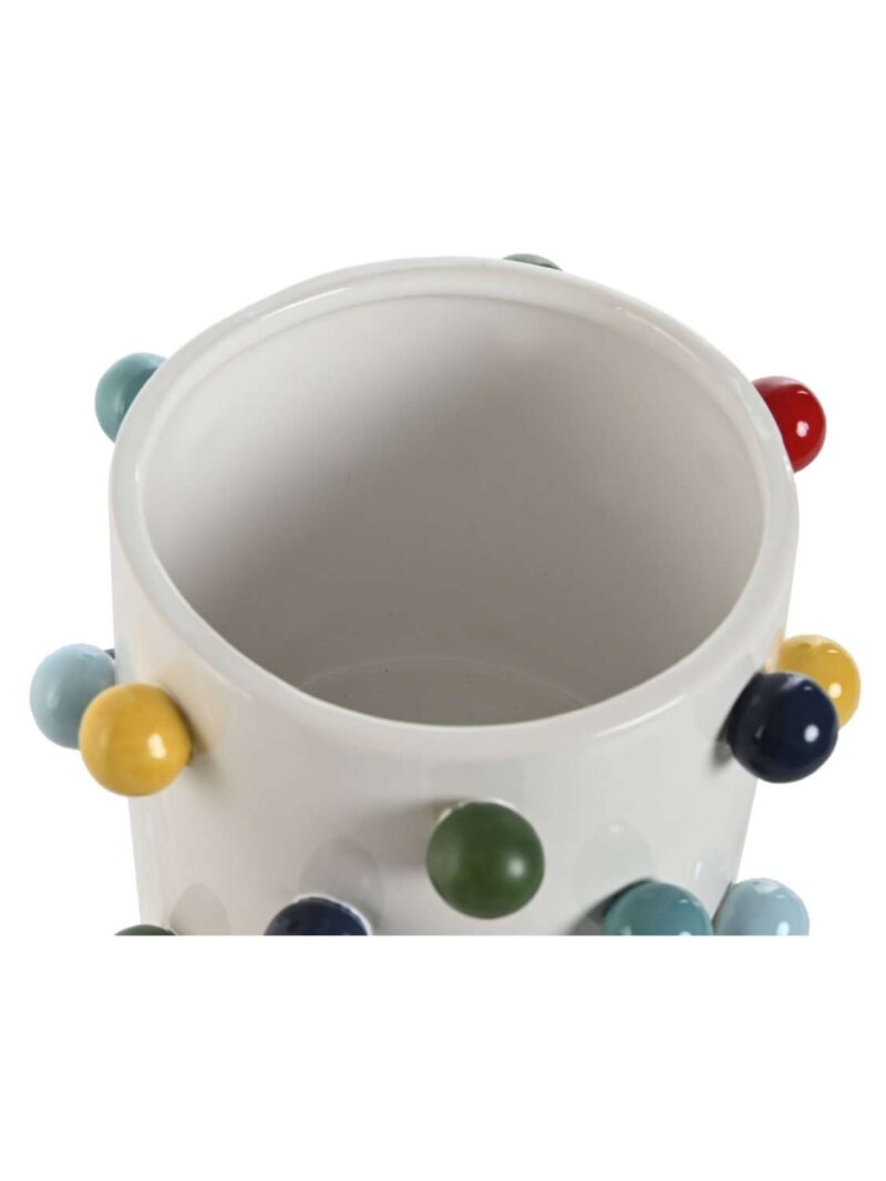 Fioriera In Ceramica Di Dolomite Bianco Con Palline Colorate
