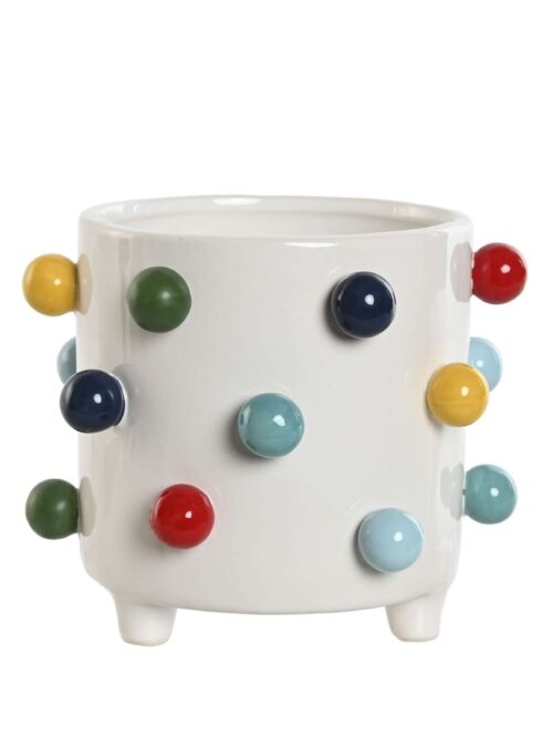 Fioriera in Ceramica di Dolomite Bianco con Palline Colorate