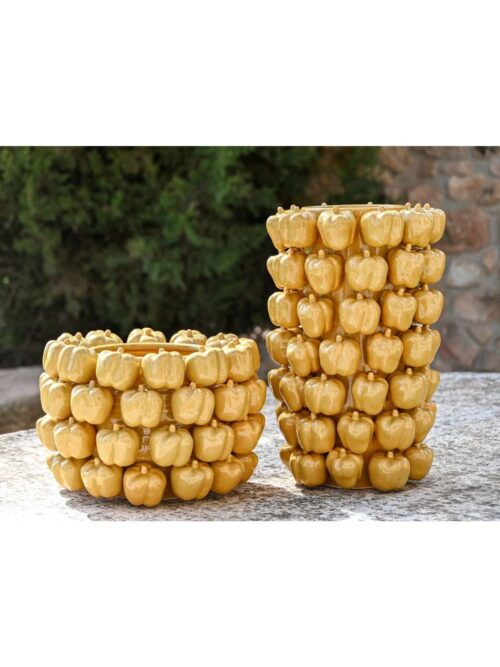 Vaso in Ceramica Beige con Motivo di Frutta