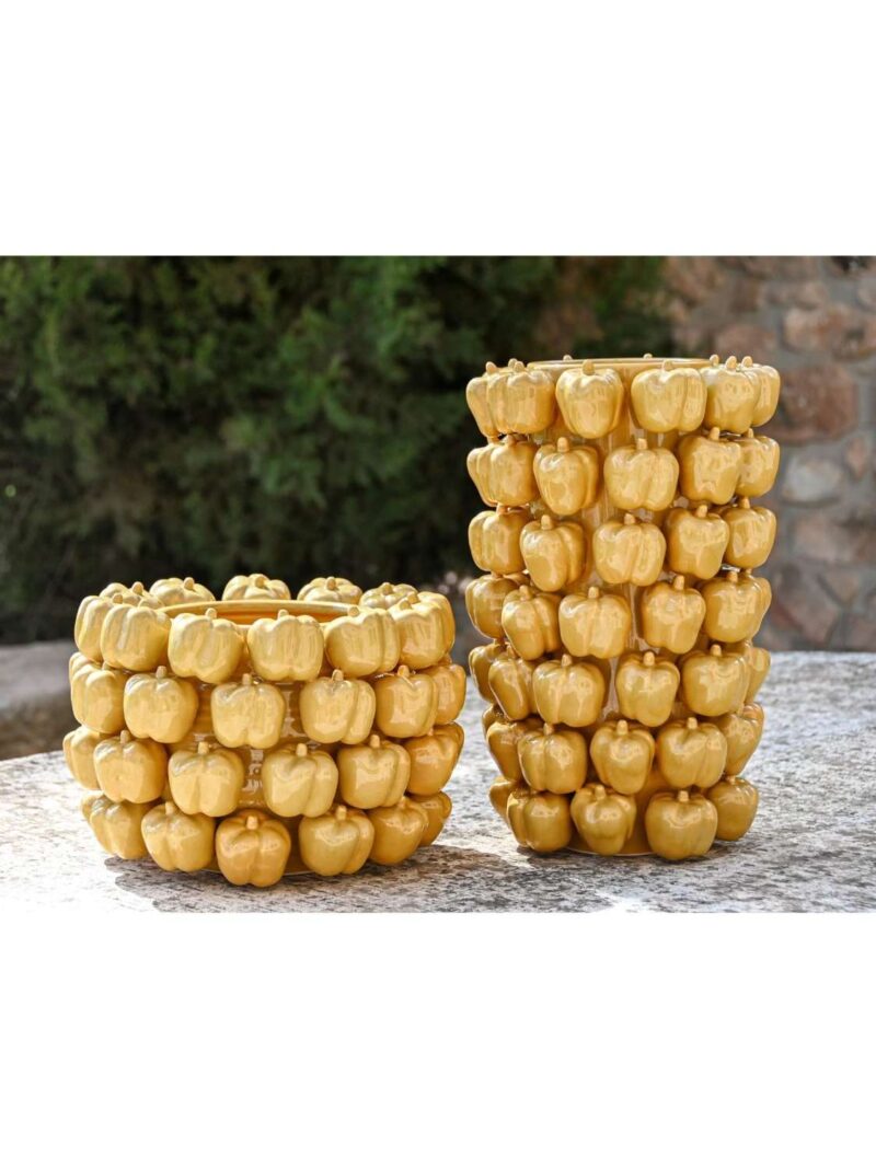 Vaso In Ceramica Beige Con Motivo Di Frutta