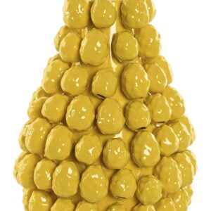 Vaso Conico in Ceramica Giallo con Motivo di Frutta