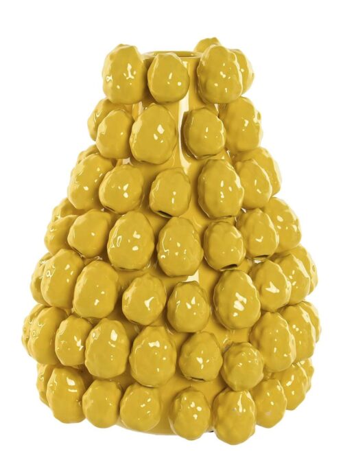 Vaso Conico in Ceramica Giallo con Motivo di Frutta