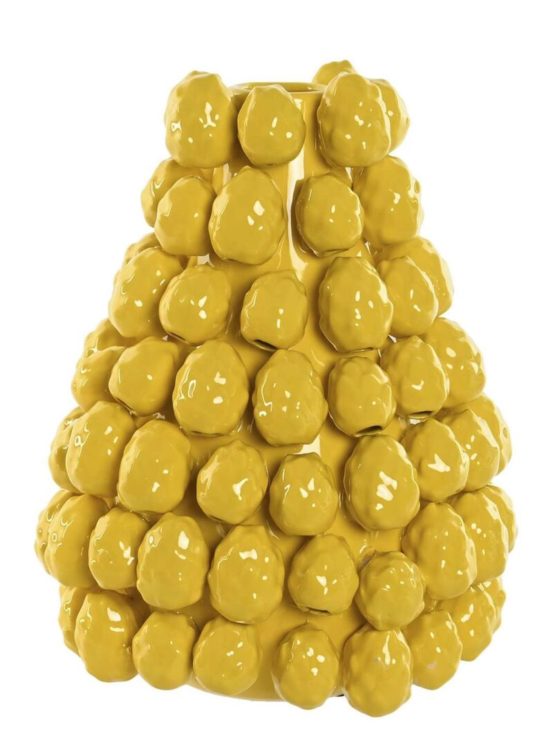 Vaso Conico In Ceramica Giallo Con Motivo Di Frutta