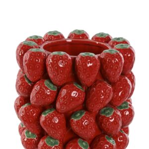 Vaso in Ceramica Rosso con Motivo di Fragole
