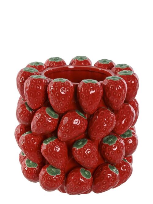 Vaso in Ceramica Rosso con Motivo di Fragole