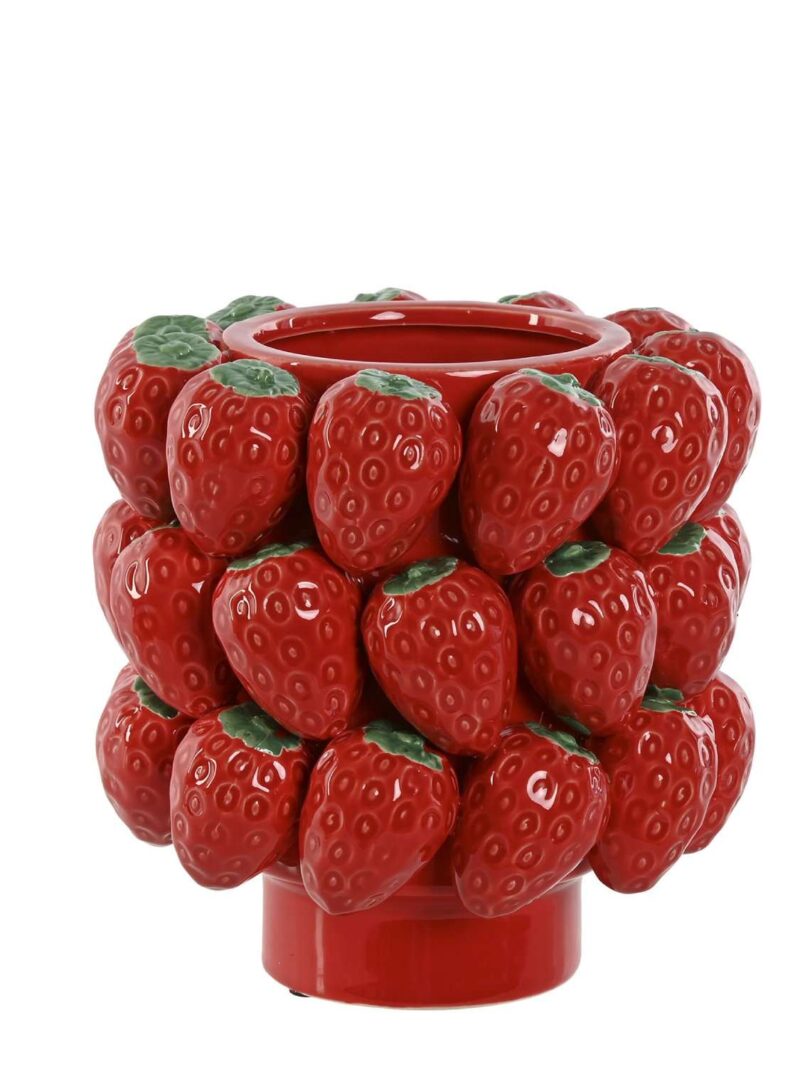 Centrotavola In Ceramica Rosso Con Motivo Di Fragole