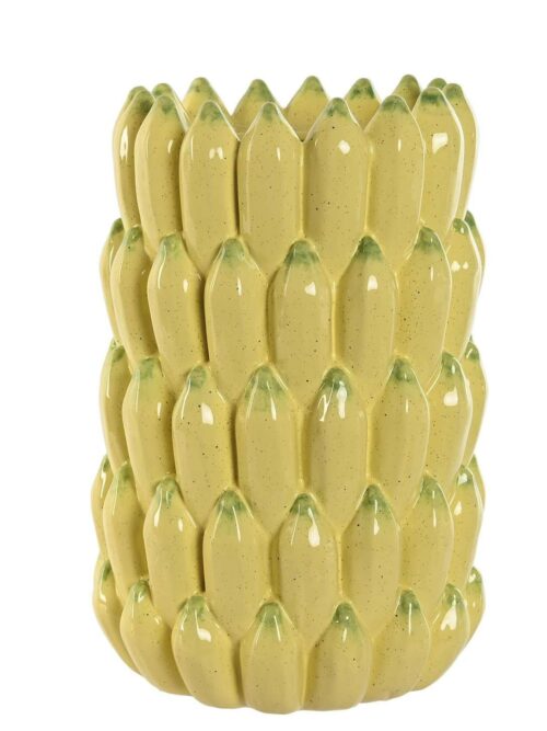Vaso in Ceramica Giallo con Motivo di Banane