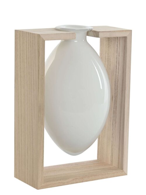 Vaso in Cristallo Bianco su Supporto in Legno