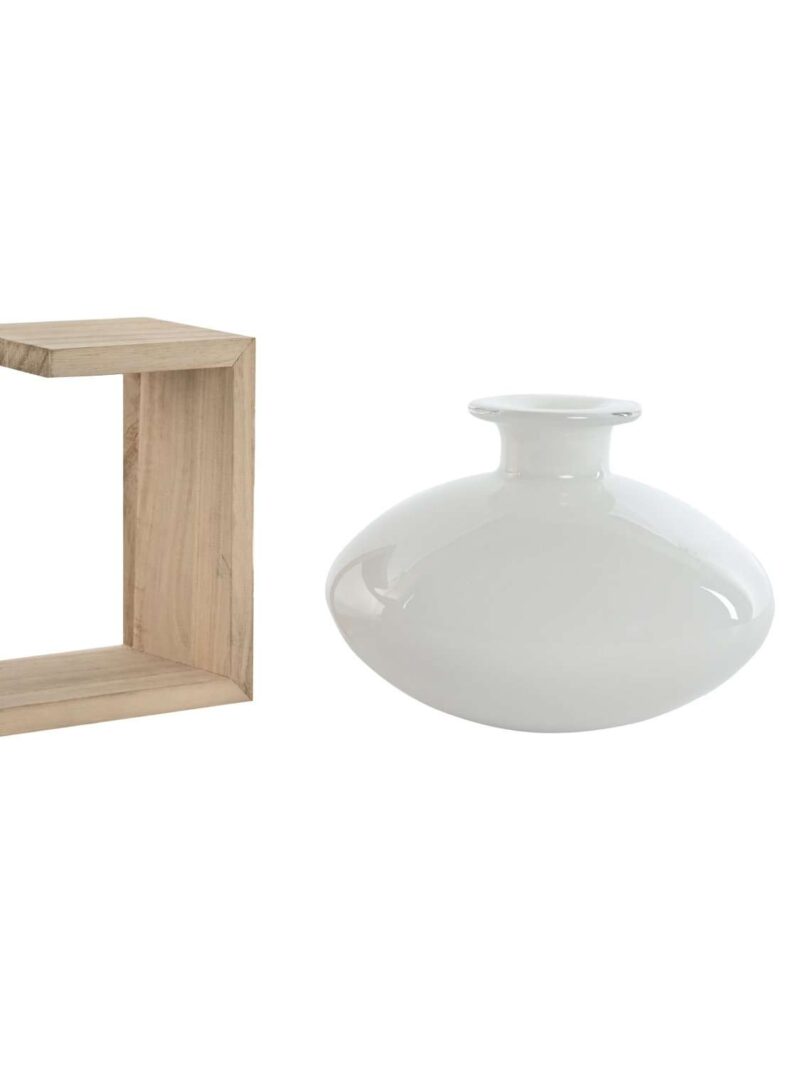 Vaso In Cristallo Bianco Su Supporto In Legno