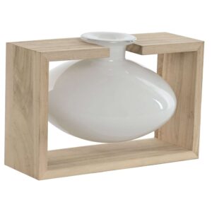Vaso in Cristallo Bianco su Supporto in Legno