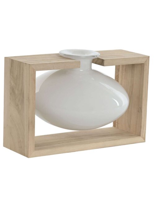 Vaso in Cristallo Bianco su Supporto in Legno