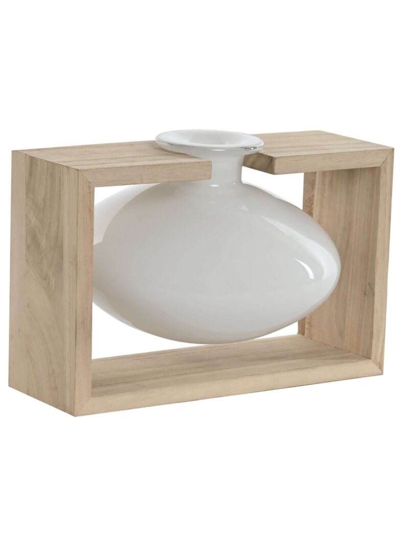 Vaso In Cristallo Bianco Su Supporto In Legno