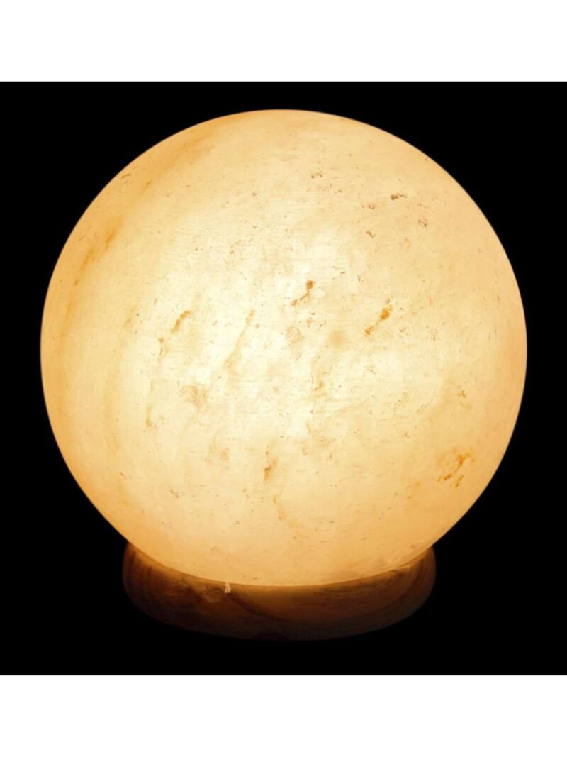 Lampada Sfera Di Sale Dell'Himalaya Base Su Legno
