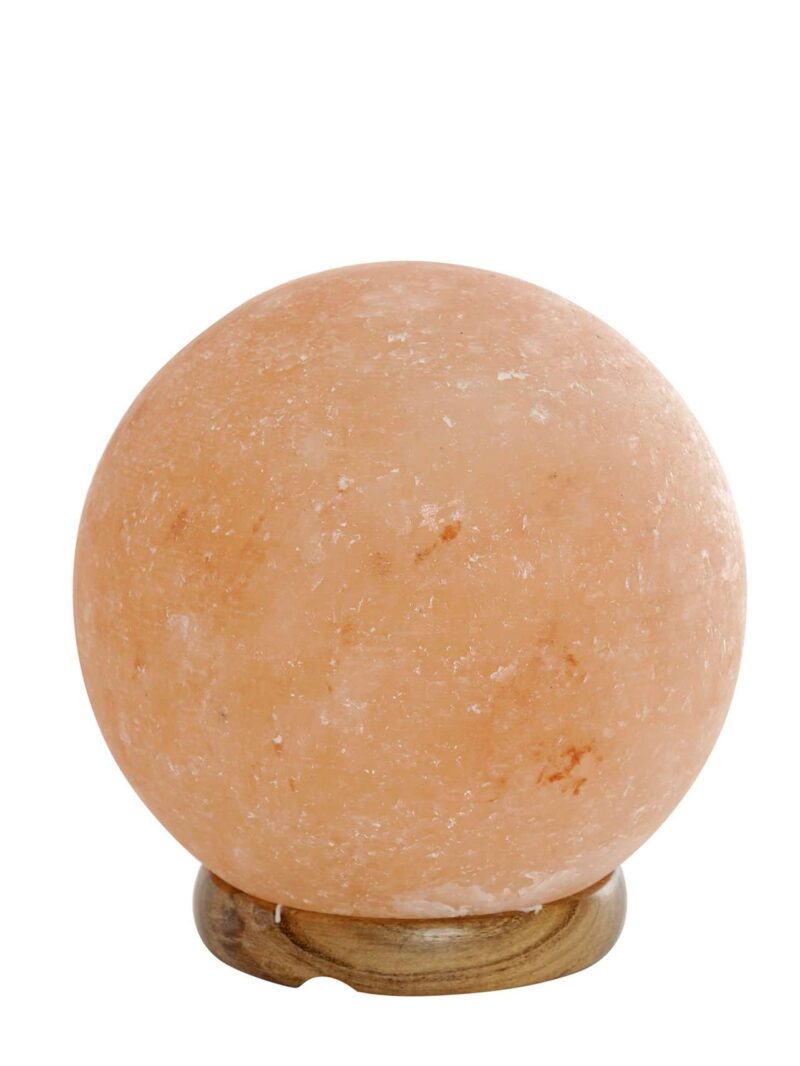 Lampada Sfera Di Sale Dell'Himalaya Base Su Legno