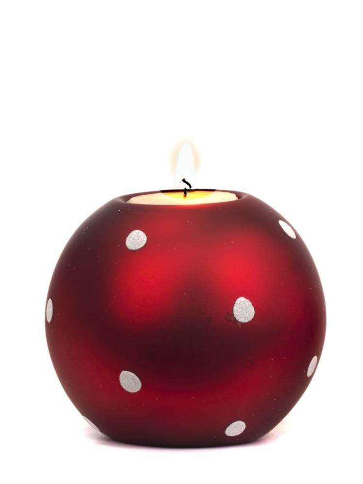 Candela In Palla Di Vetro Rosso Diam 10 Cm