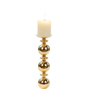 Porta Candela in Vetro con 3 Sfere Oro Alto 30cm