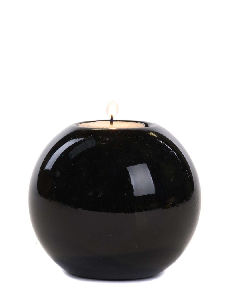 Candela In Palla Di Vetro Nero Diam 10 Cm