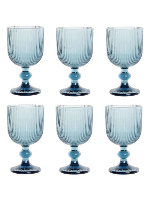 Set di 6 Bicchieri in Cristallo Grattato Colore Azzurro