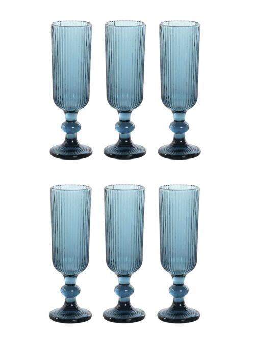 Set di 6 Bicchieri in Cristallo Grattato Colore Azzurro