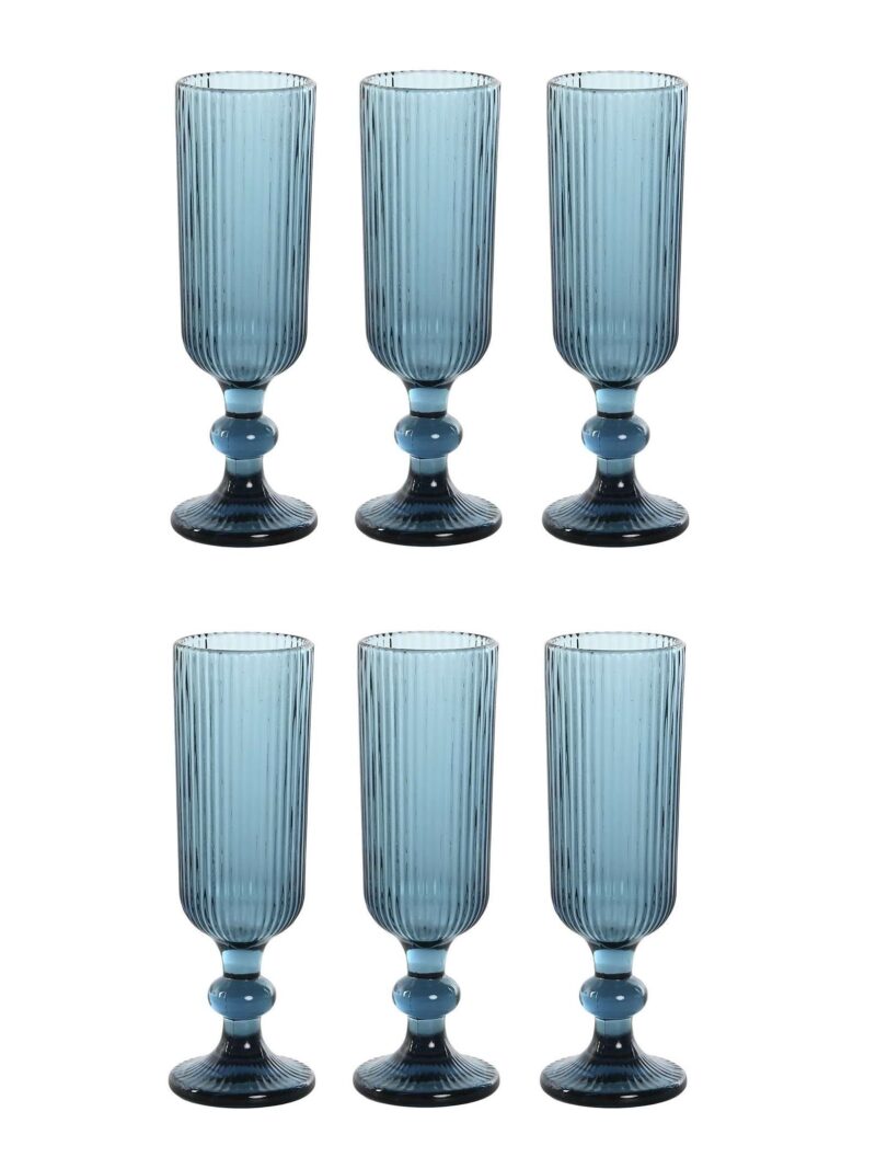 Set Di 6 Bicchieri In Cristallo Grattato Colore Azzurro