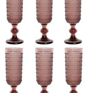 Set di 6 Bicchieri in Cristallo Colore Rosa 6x6x19 cm