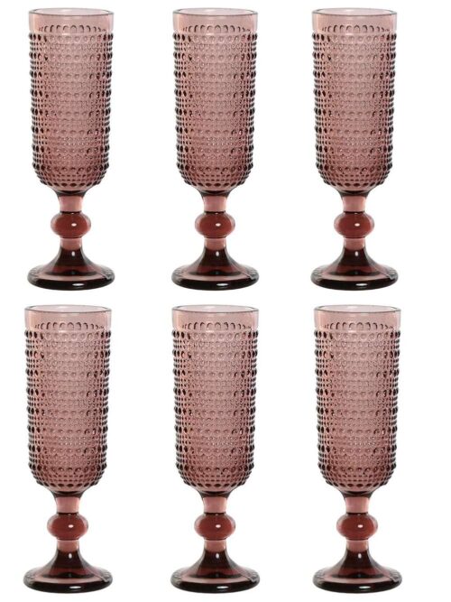 Set di 6 Bicchieri in Cristallo Colore Rosa 6x6x19 cm