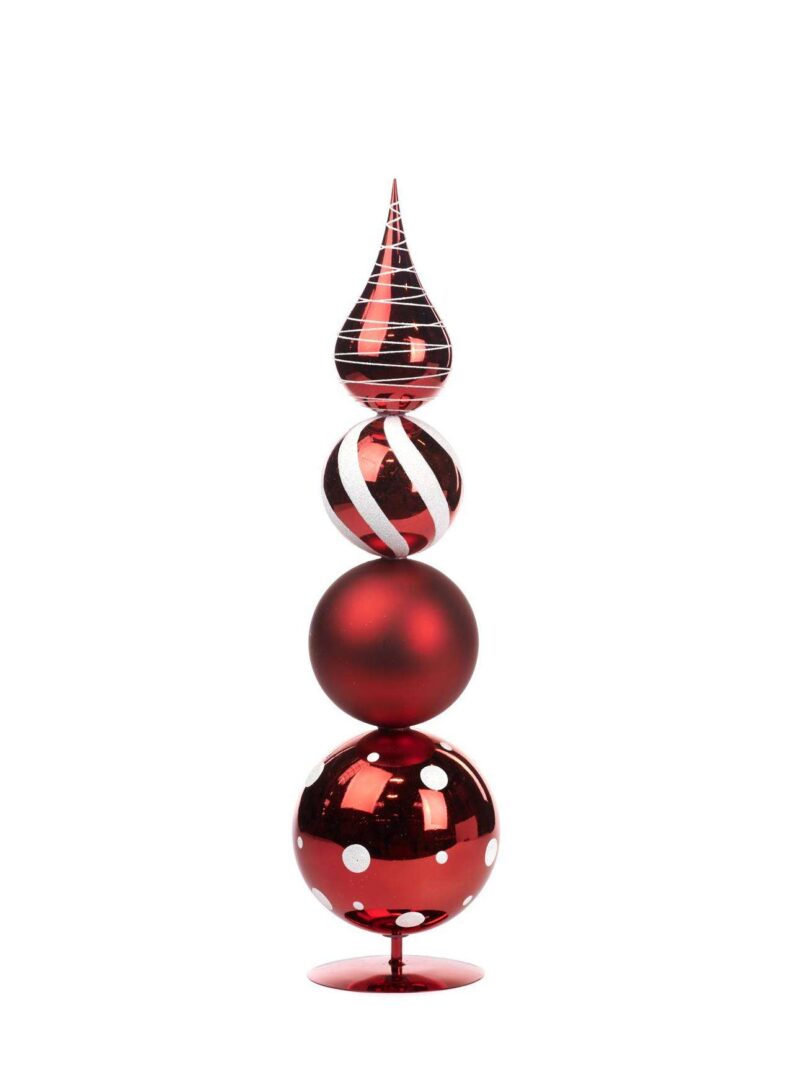 Albero Decorativo Natalizio Stile Topiario Rosso/Bianco 55Cm