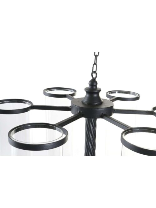 Portacandele da Soffitto in Metallo Nero e Cristallo