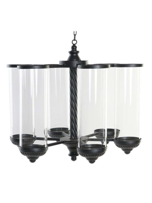 Portacandele da Soffitto in Metallo Nero e Cristallo