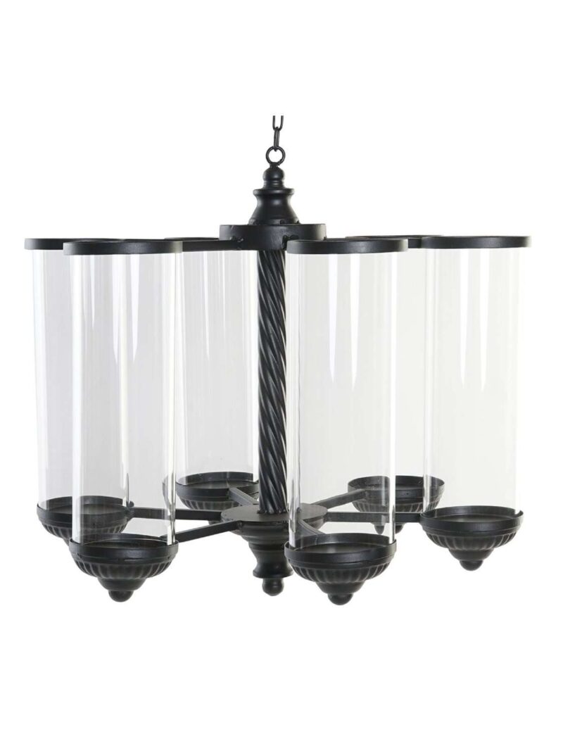 Portacandele Da Soffitto In Metallo Nero E Cristallo
