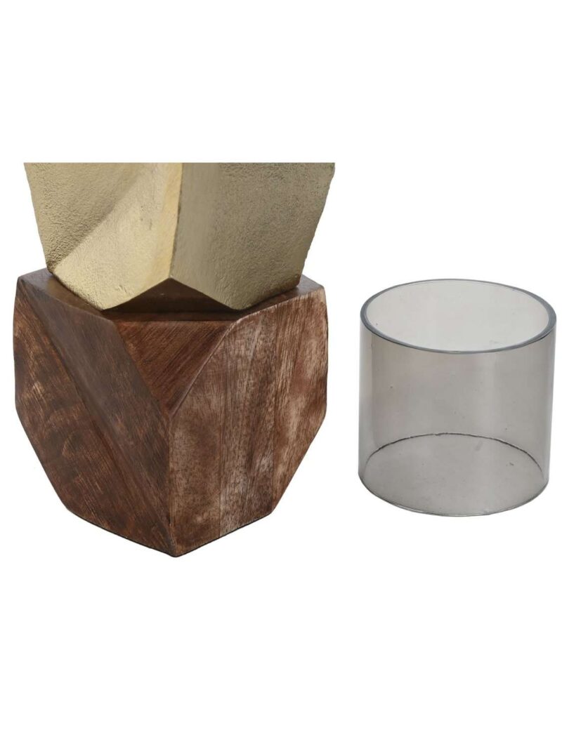 Portacandela In Alluminio Dorato Con Mango Naturale H52