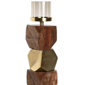 Portacandela in Alluminio Dorato con Mango Naturale h41