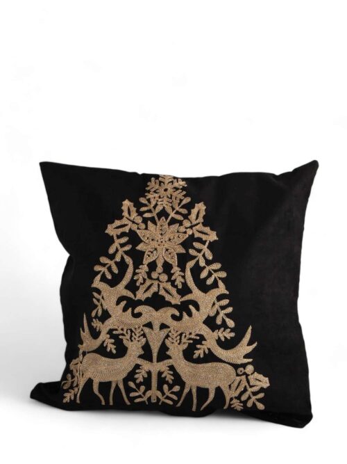 Cuscino Albero di Natale Nero Oro 45x45x15