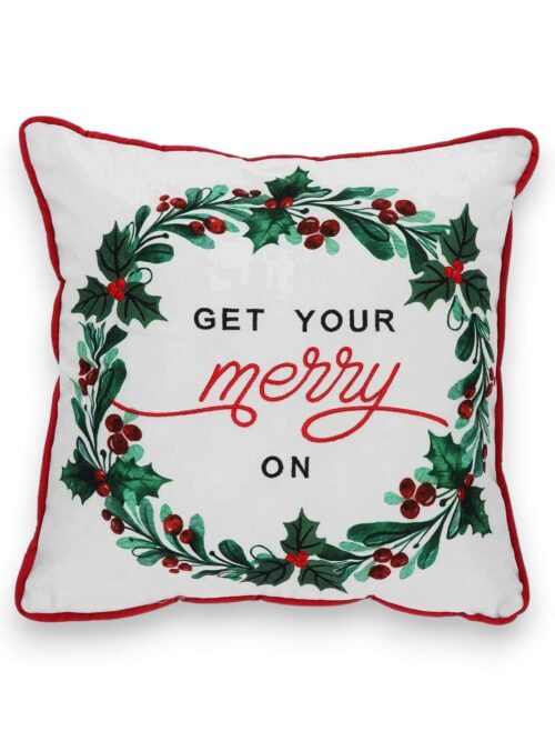 Cuscino Natalizio Get Your Merry On 40x40 Ricamato