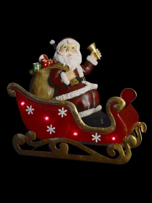 Babbo Natale Rosso su Slitta con Doni e LED in Resina