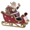 Babbo Natale Rosso Su Slitta Con Doni E Led In Resina