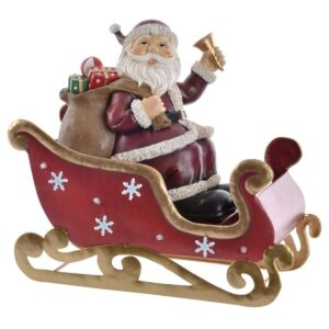 Babbo Natale Rosso su Slitta con Doni e LED in Resina