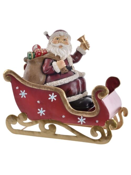 Babbo Natale Rosso su Slitta con Doni e LED in Resina