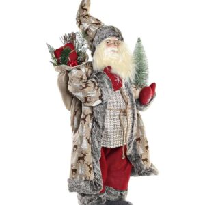 Decorazione Babbo Natale con Doni e Mantella con Renne h83