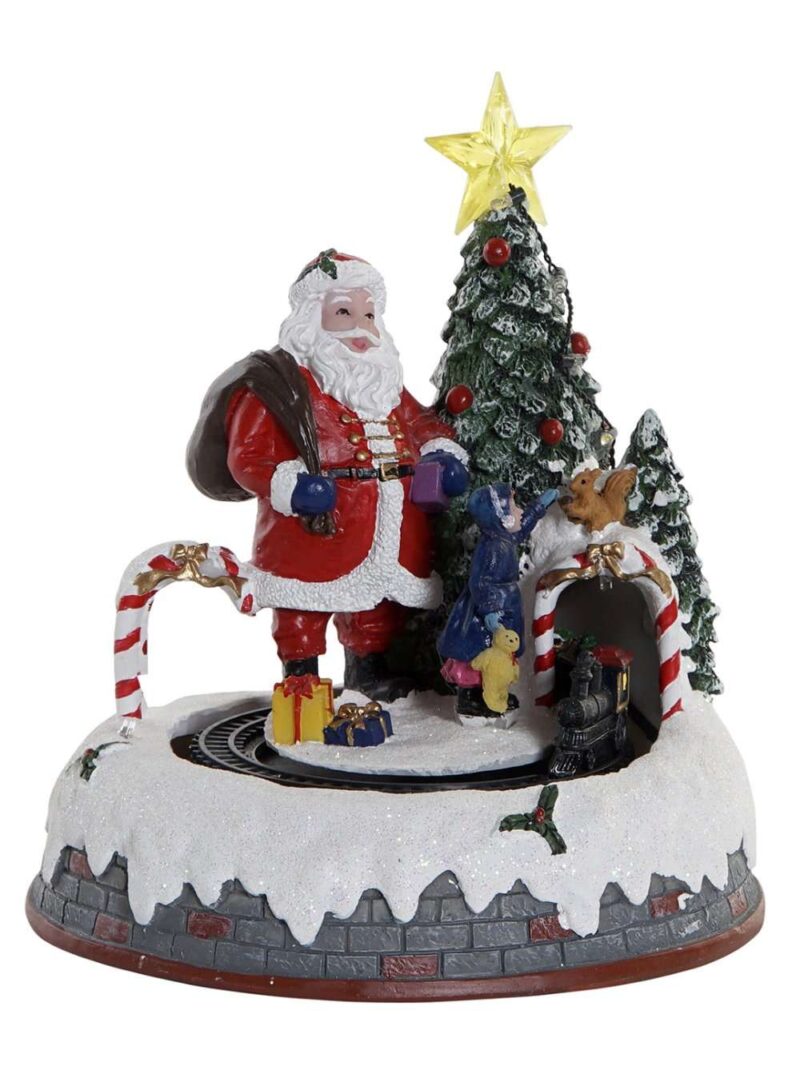 Figura Natalizia Con Babbo Natale Led E Trenino