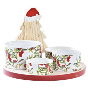 Set Aperitivo in Porcellana e Legno Naturale 5 pz